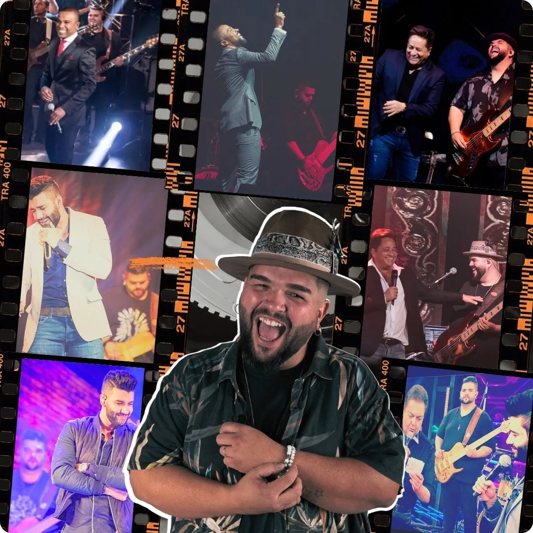 Fininho contrabaixista e mentor do projeto Músico Pro acompanhando grandes artistas